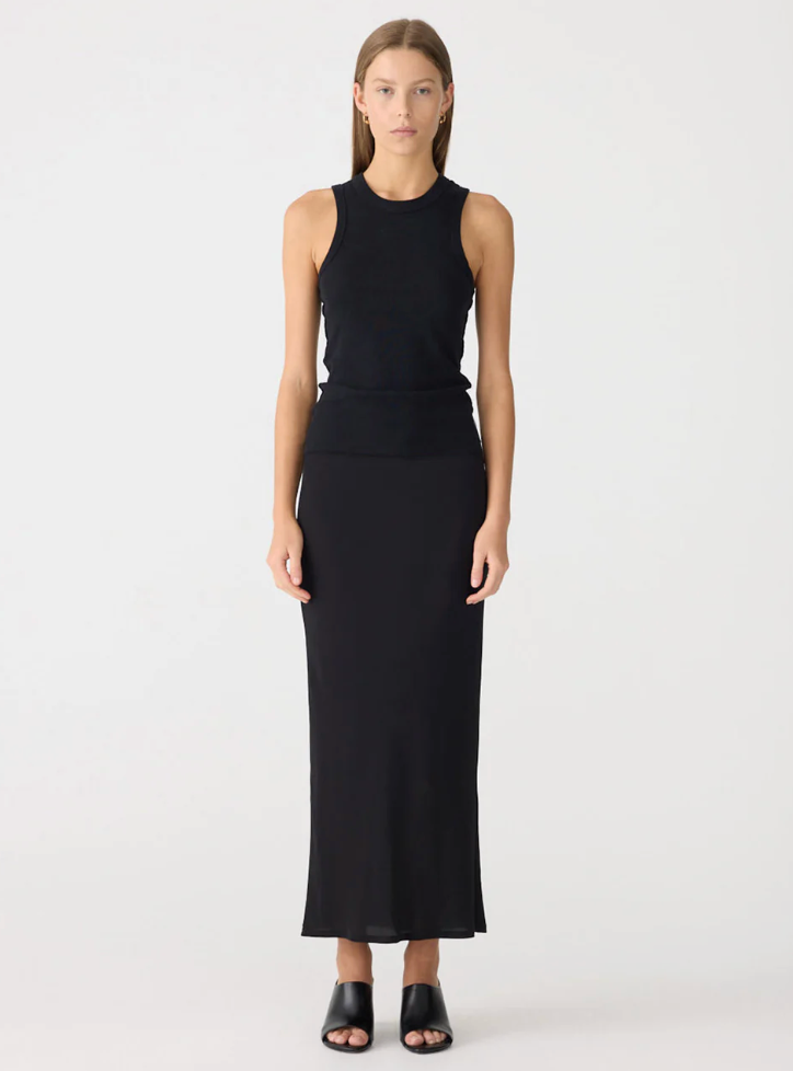 Bassike Fine Silk Crepe Slip Skirt - Black