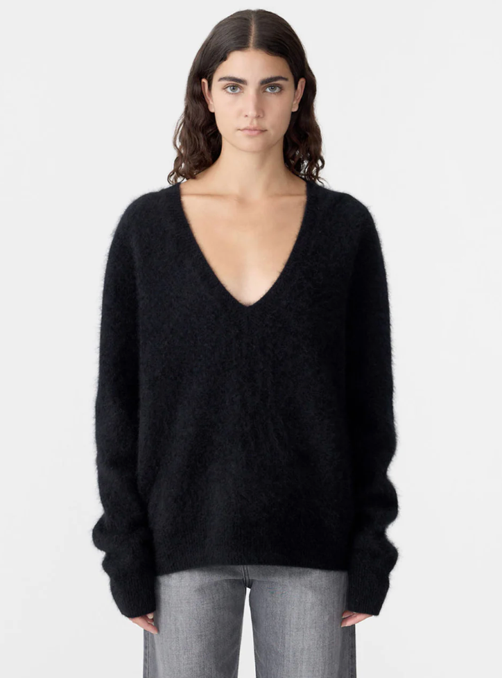 Bassike Deep V Textured Knit - Black