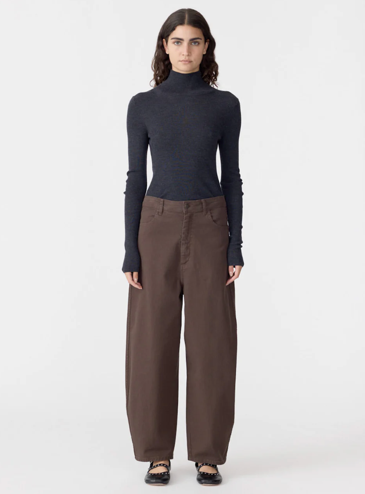 Bassike Cotton Twill Barrel Leg Pant - Chocolate Black