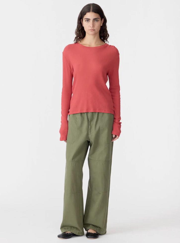 Bassike Sheer Rib L/S T-Shirt - Heritage Red