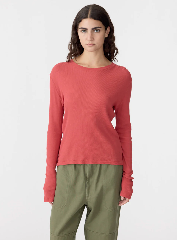 Bassike Sheer Rib L/S T-Shirt - Heritage Red