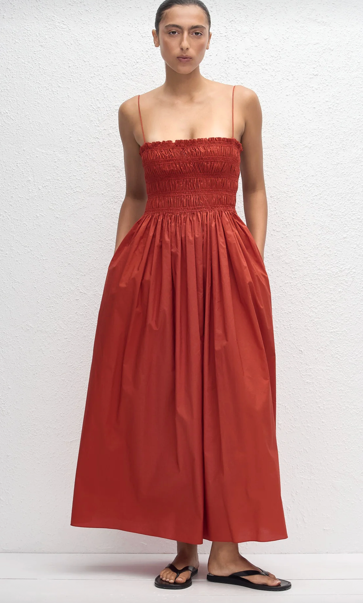 Matteau Shirred Bodice Dress - Tomato