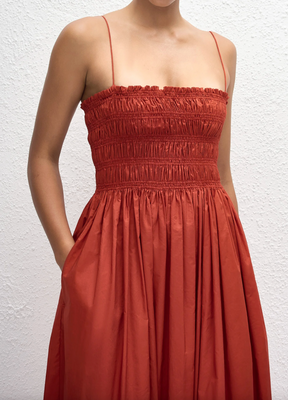 Matteau Shirred Bodice Dress - Tomato