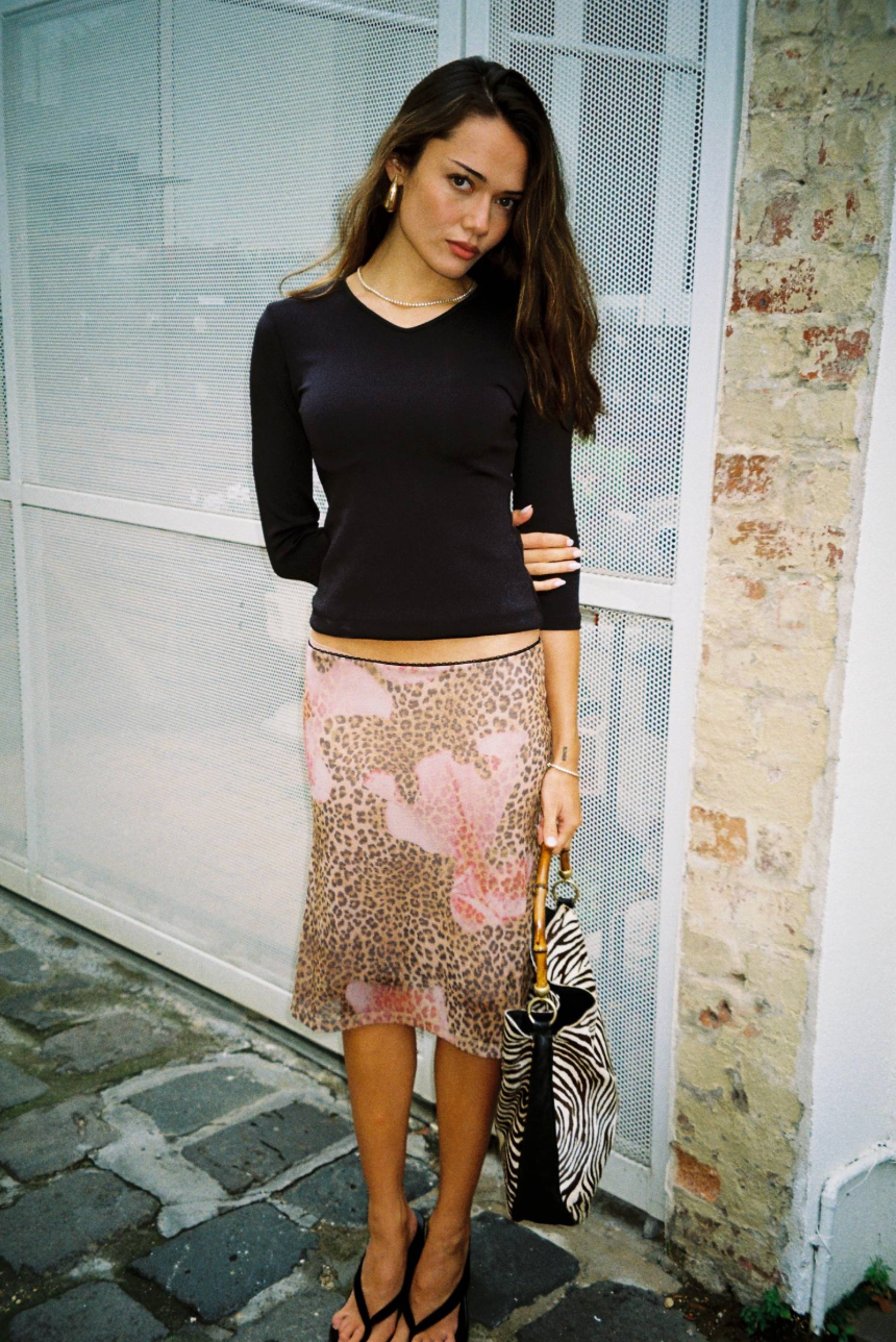 With Harper Lu Midi Skirt - Mesh Leopard