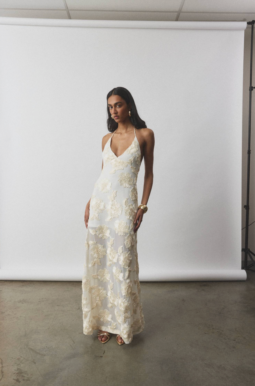 With Harper Lu Embellished Halter Maxi - Ivory