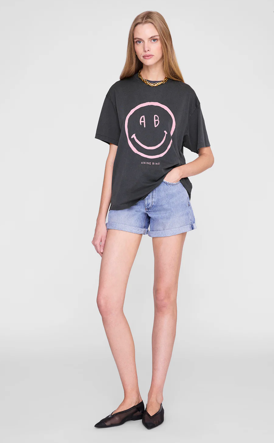Anine Bing Cade Tee Smiley - Washed Grey