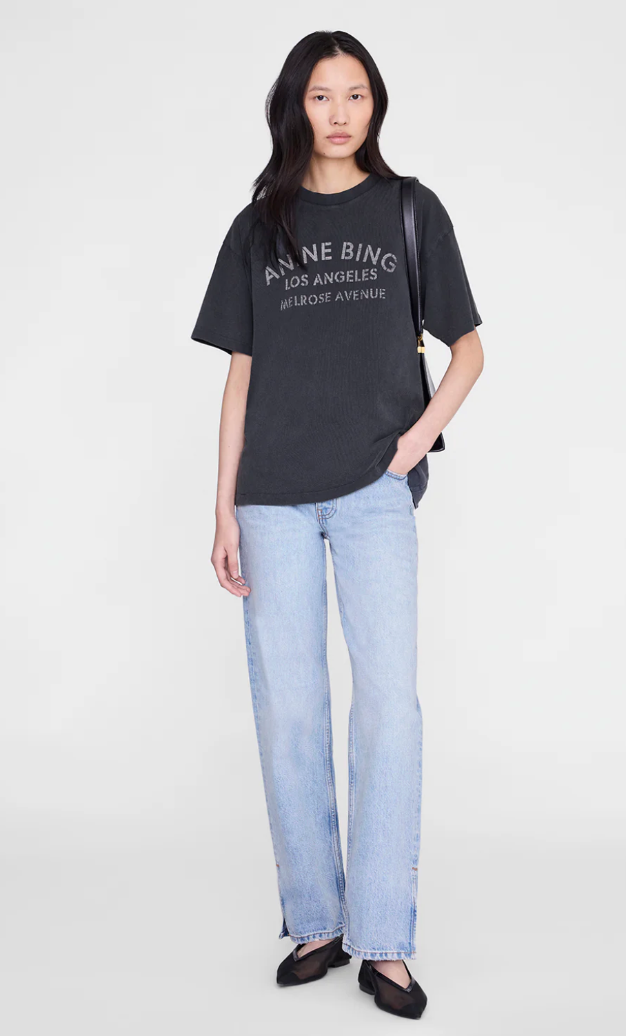 Anine Bing Cade Tee Melrose Stencil - Washed Black