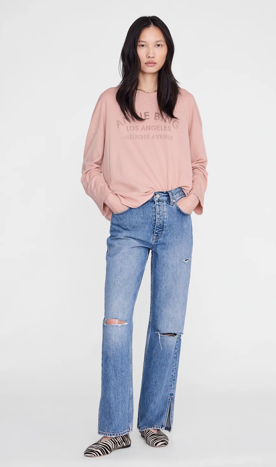 Anine Bing Ivan Long Sleeve Melrose Stencil - Washed Blush