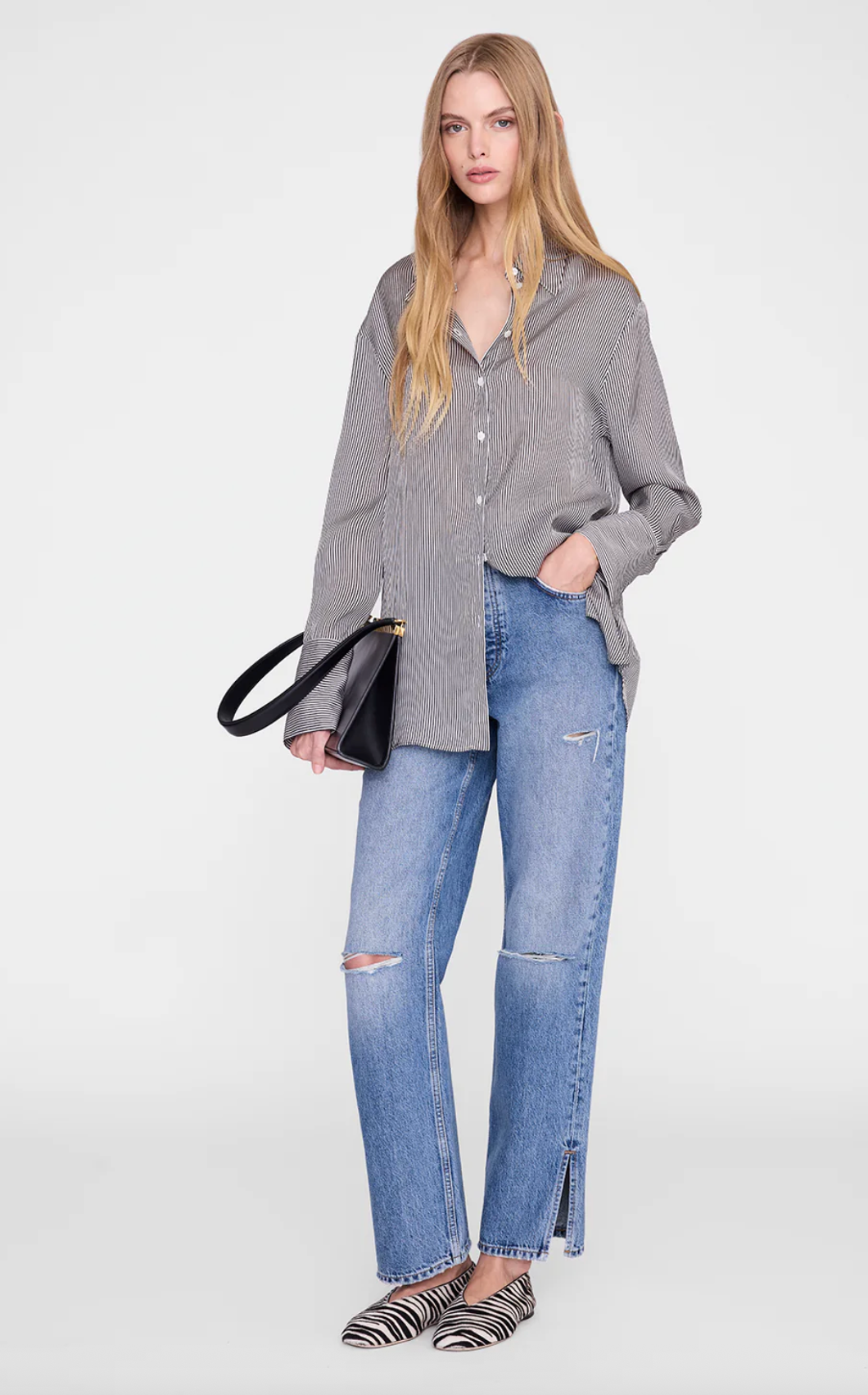 Anine Bing Bridget Shirt - White and Black Mini Stripe