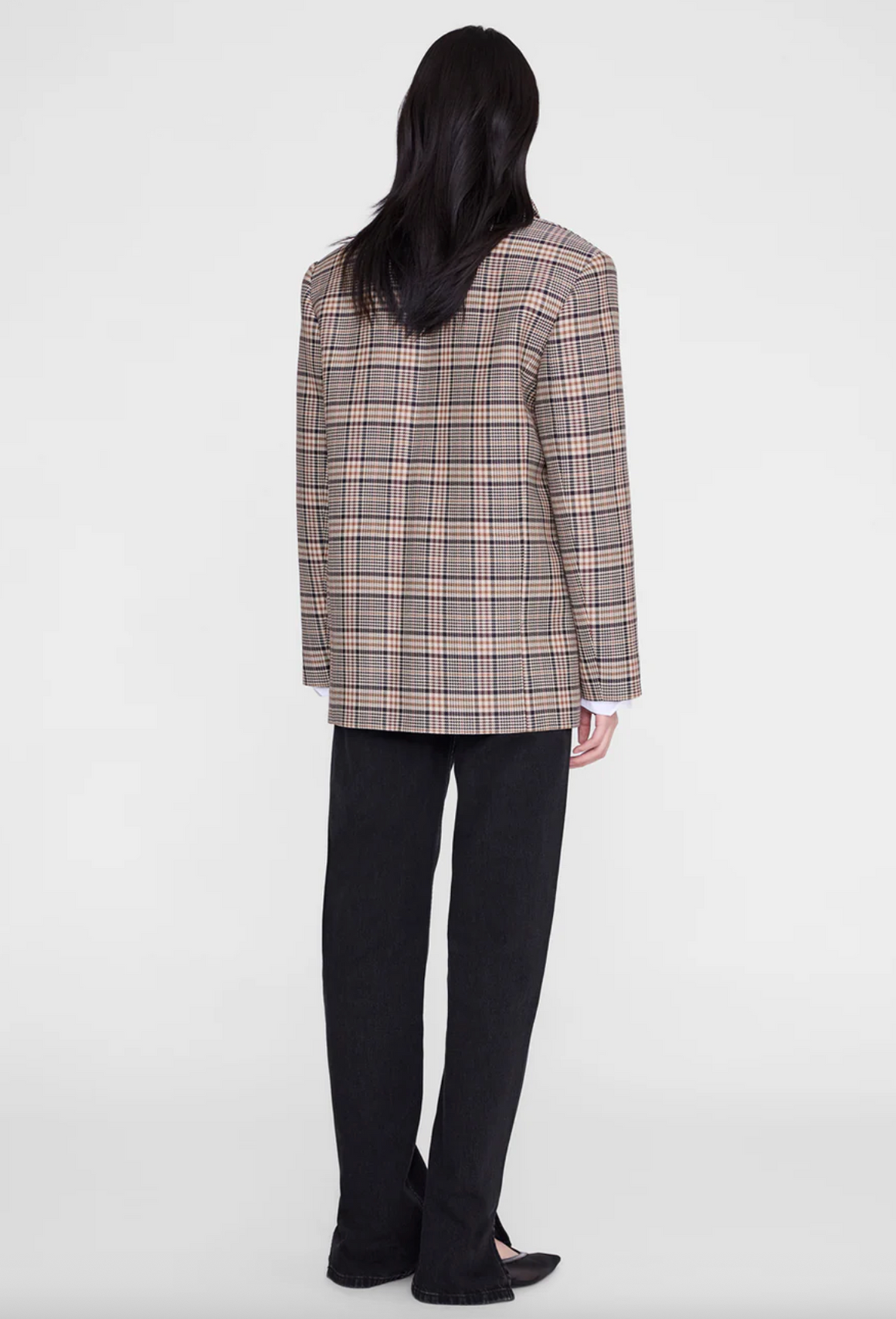 Anine Bing Quinn Blazer - Beige and Navy Check