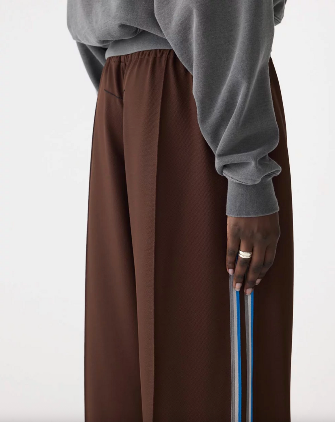 Bassike Double Stripe Wide Leg Pant - Carob/Blue & Grey Stripe
