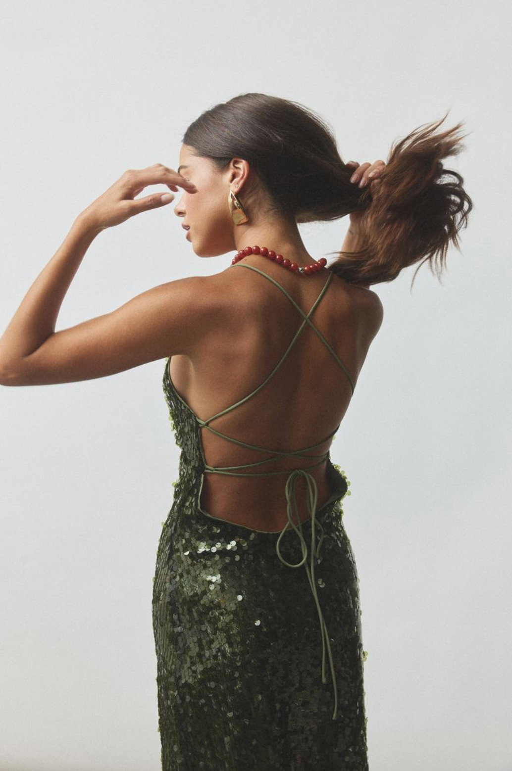 With Harper Lu Backless Gown - Forest Green Sequin