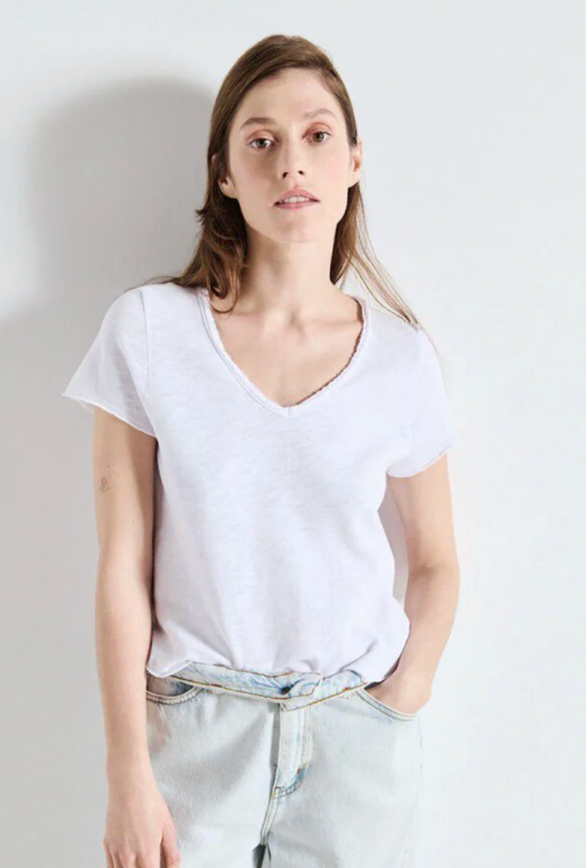 american vintage V Neck son02ag - white