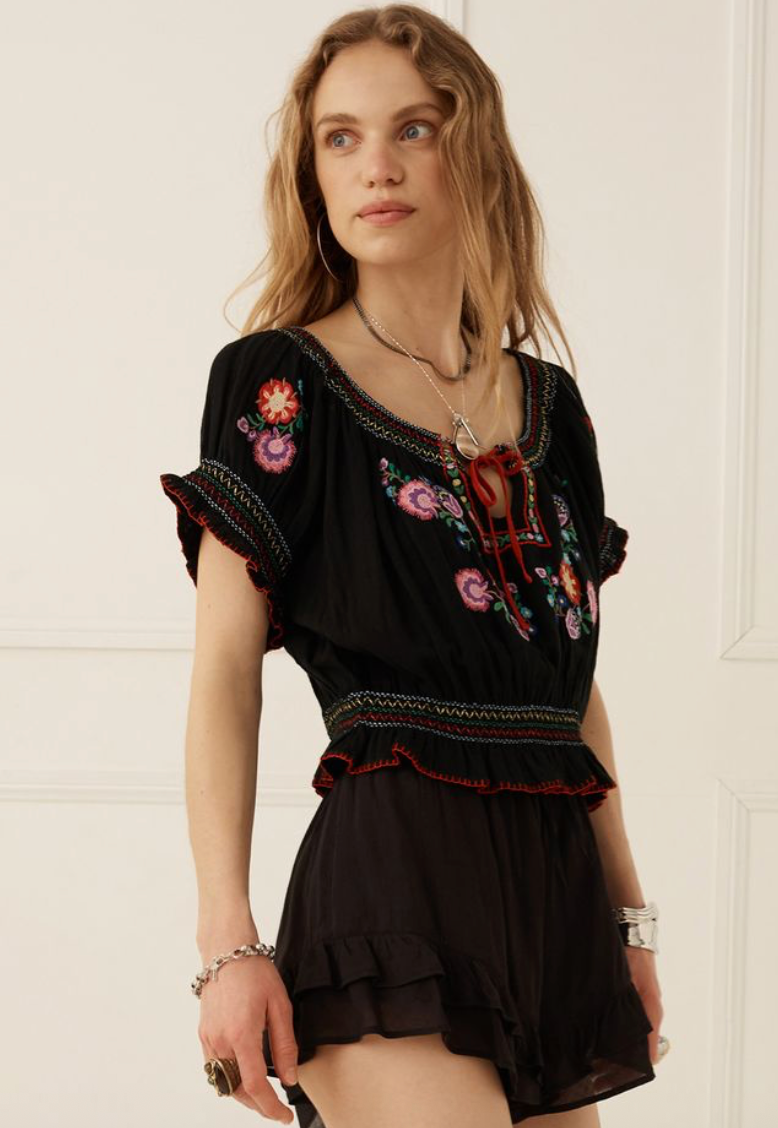 Spell feliz Cropped Blouse - Woodland Black