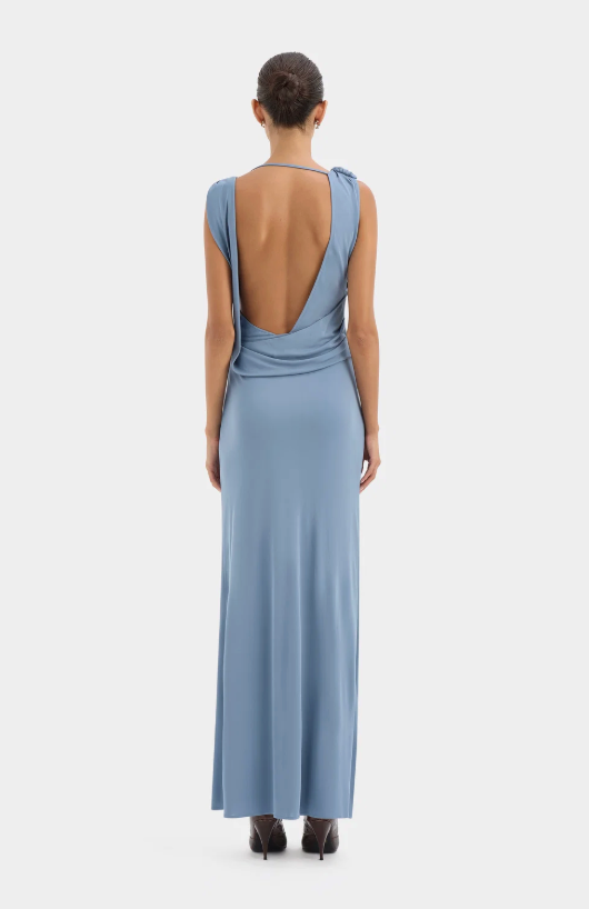 SIR. Olenna Twist Low Back Gown - Dusty Blue