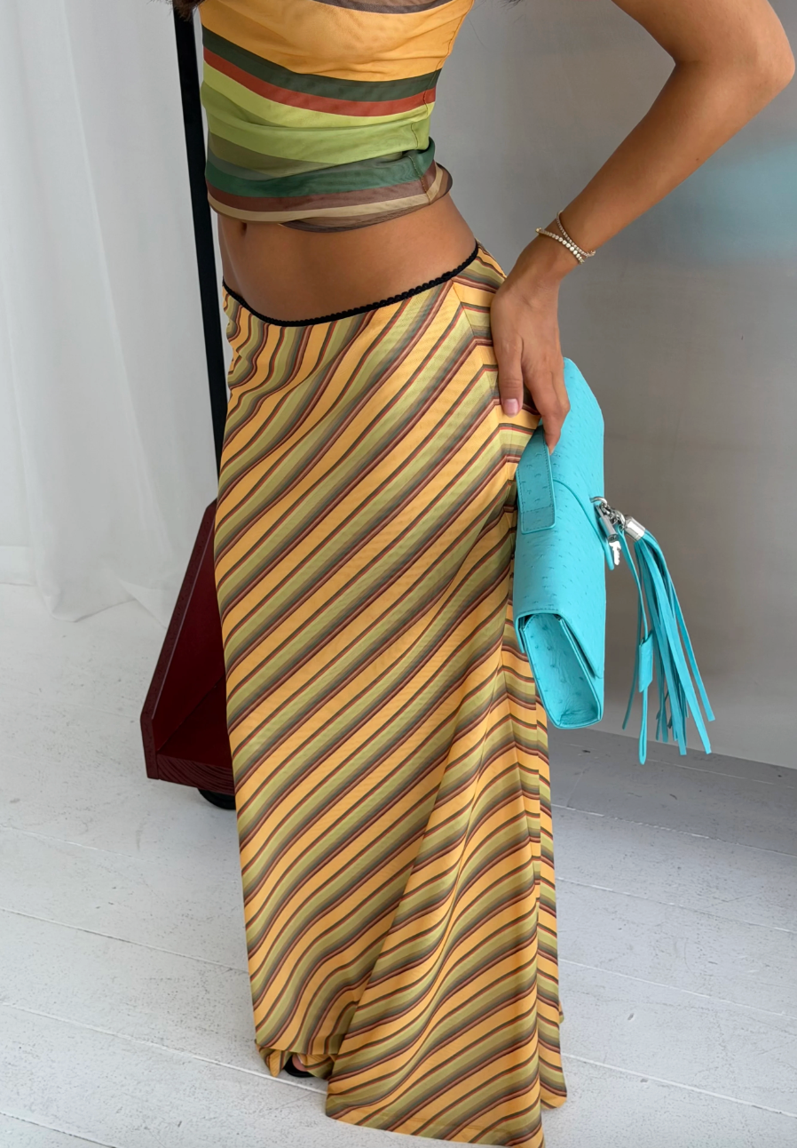 With Harper Lu Maxi Skirt - Mesh Gold Stripe