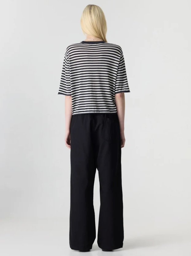 Bassike Fine Merino Slouch Knit T-Shirt - Charcoal marle/Natural