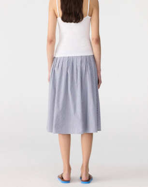 Bassike Mini Check Pleat Shirt - Blue Brown Fine Check