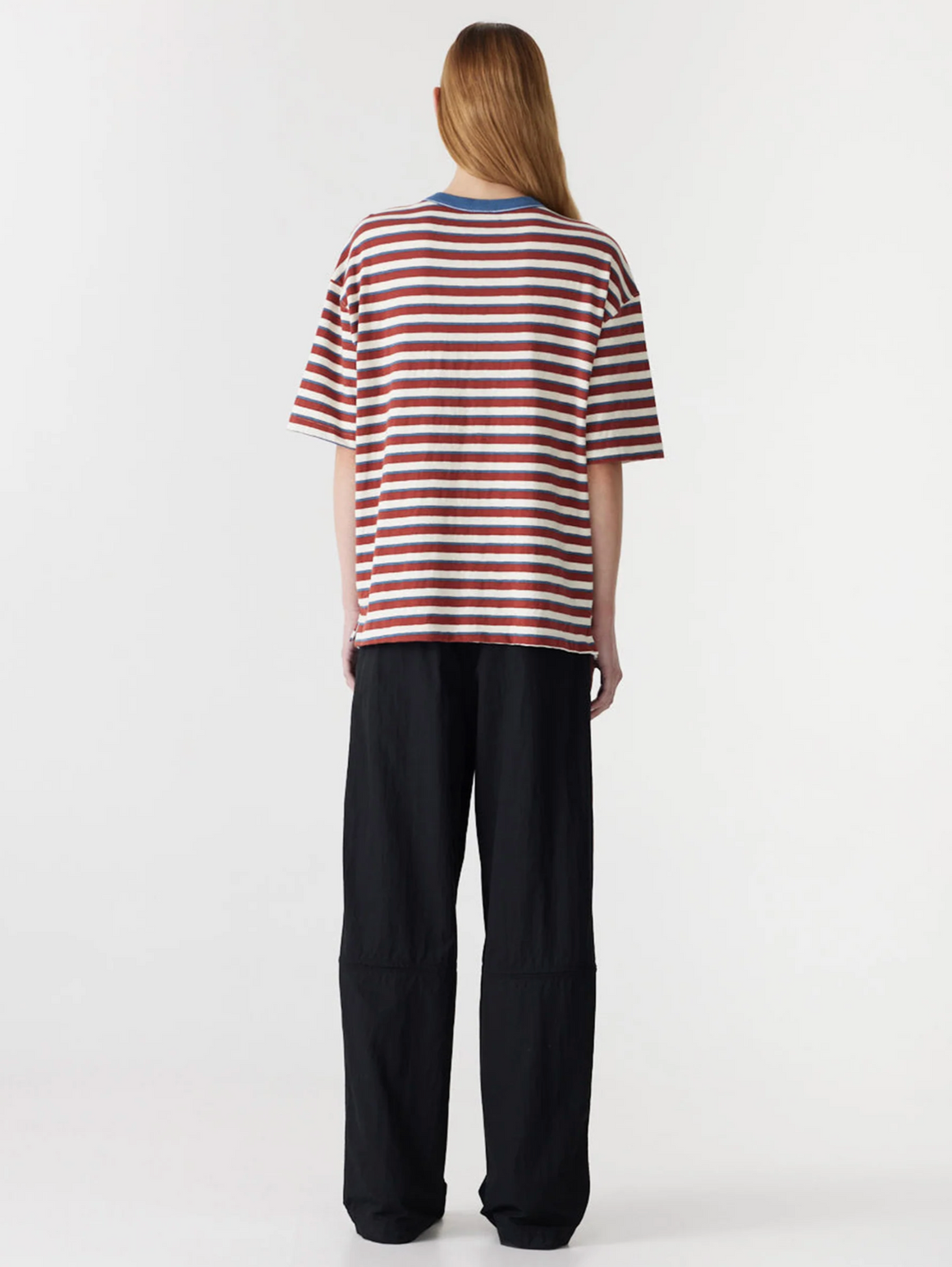 Bassike Universal Stripe Boxy T-Shirt - Vintage Red/Natural/Blue