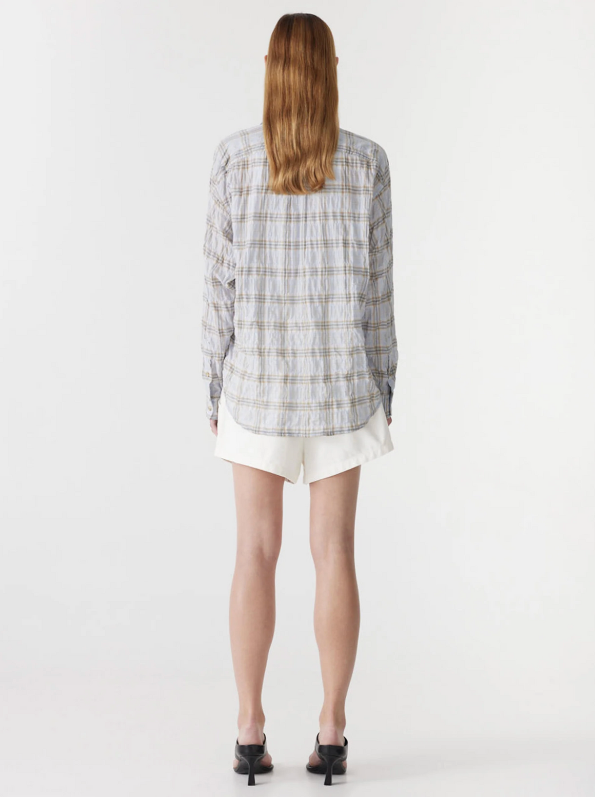 Bassike Light Check Boxy Shirt - Blue Check