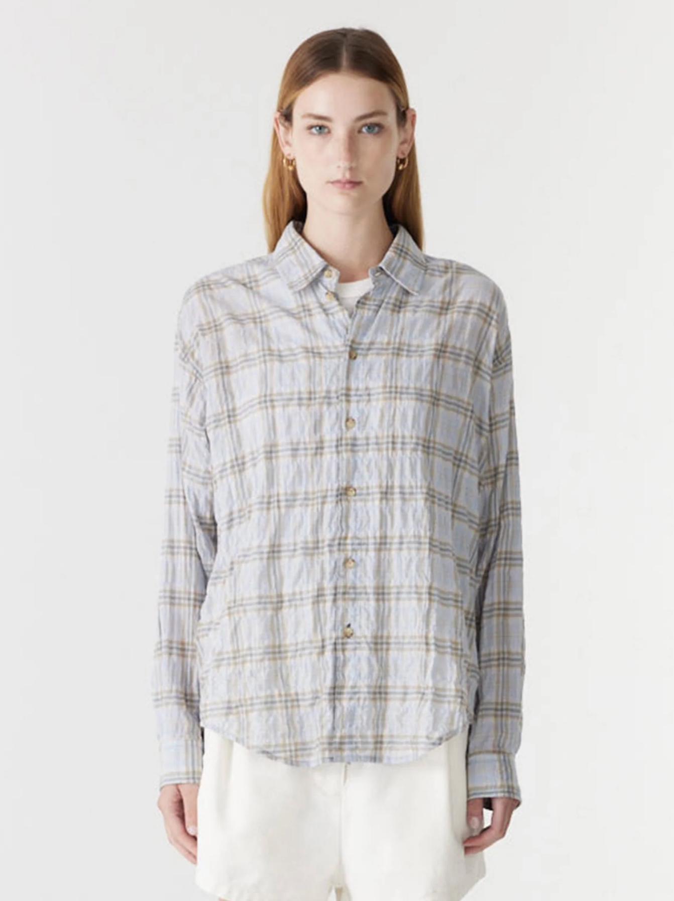 Bassike Light Check Boxy Shirt - Blue Check