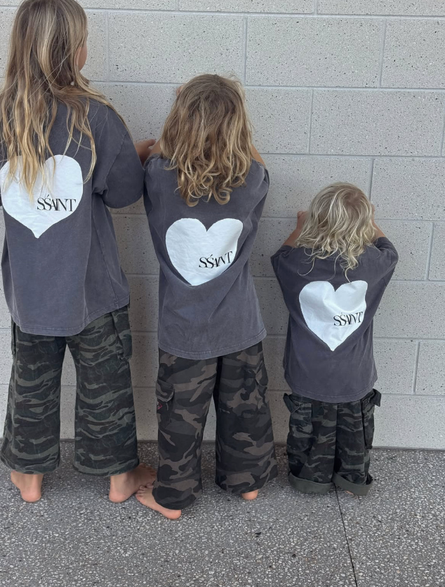 Ssaint Kids Heart Tee - Charcoal Acid Wash