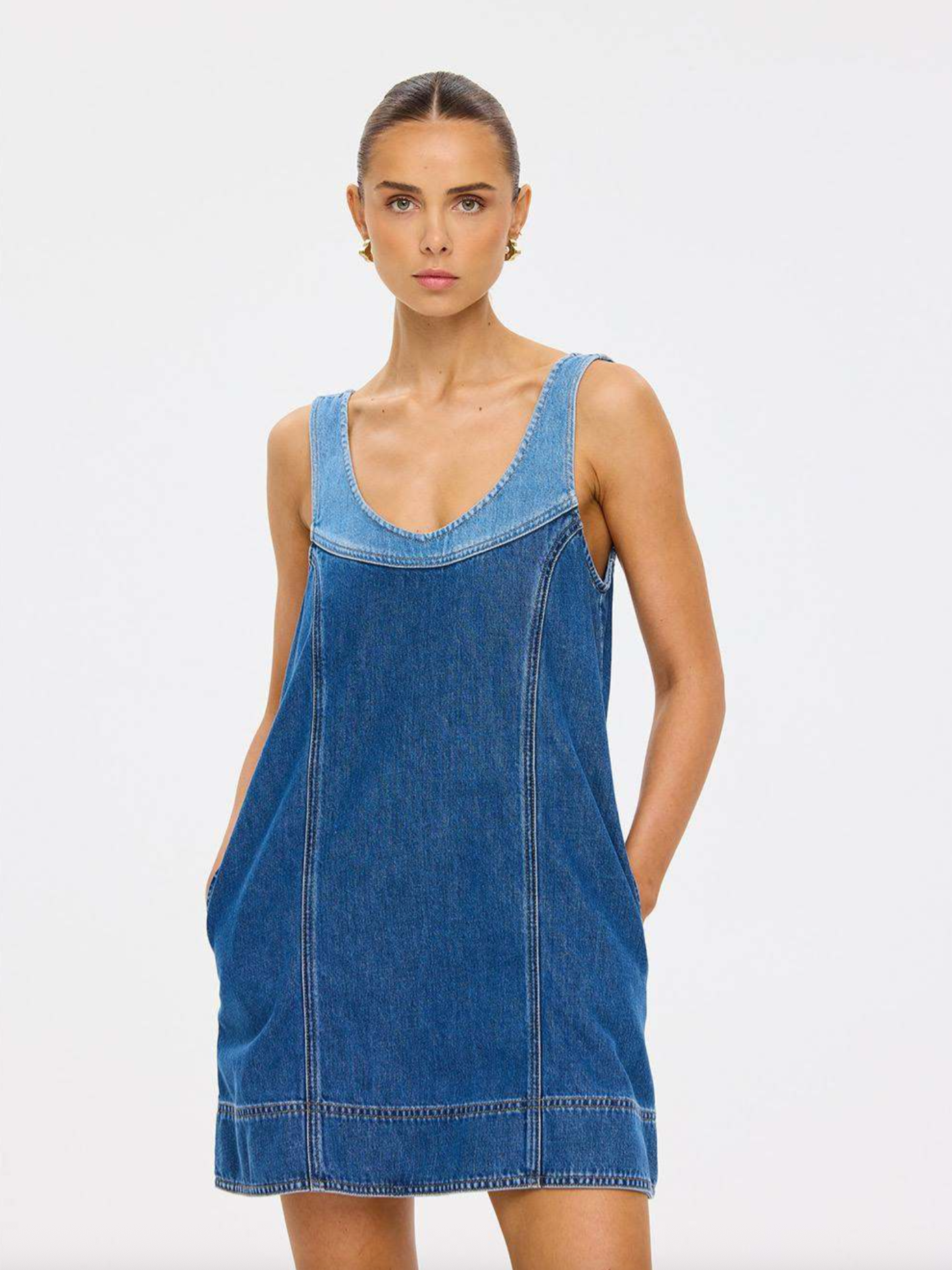 Kivari Coralie Denim Mini Dress - Two Tone Blue