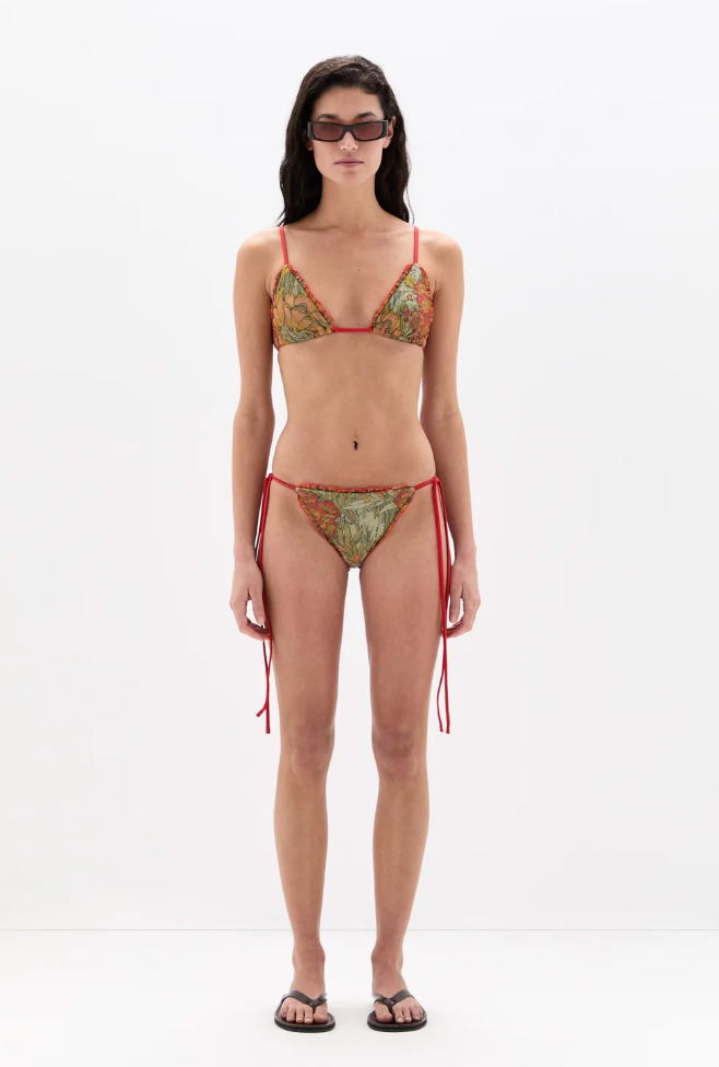 SIR. Eliana Ruffled String Triangle Top - Aliera Floral Mint