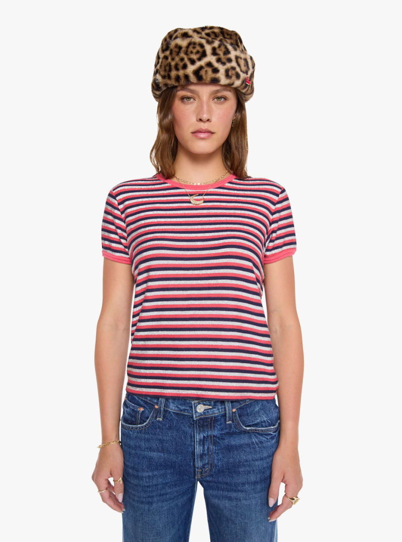 Mother The Lil Goodie Ringer - Navy/Silver/Pink Stripe - Lurex Terry