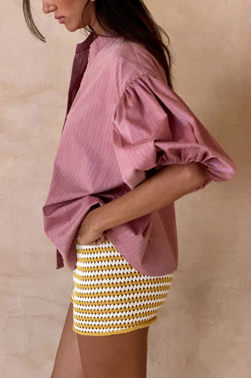 Lilya Charm Stripe Knit Shorts - Sunshine Yellow