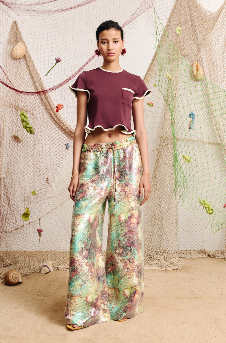 Alemais Bonetta Cropped Tee - Burgundy