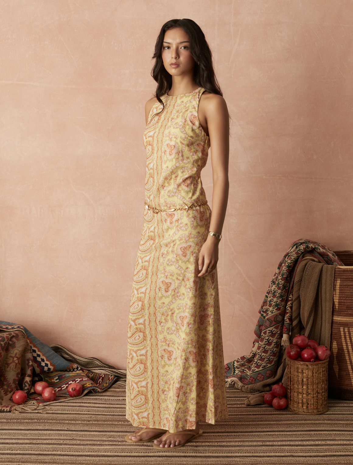 Boteh Caravane Column Maxi Dress - Straw