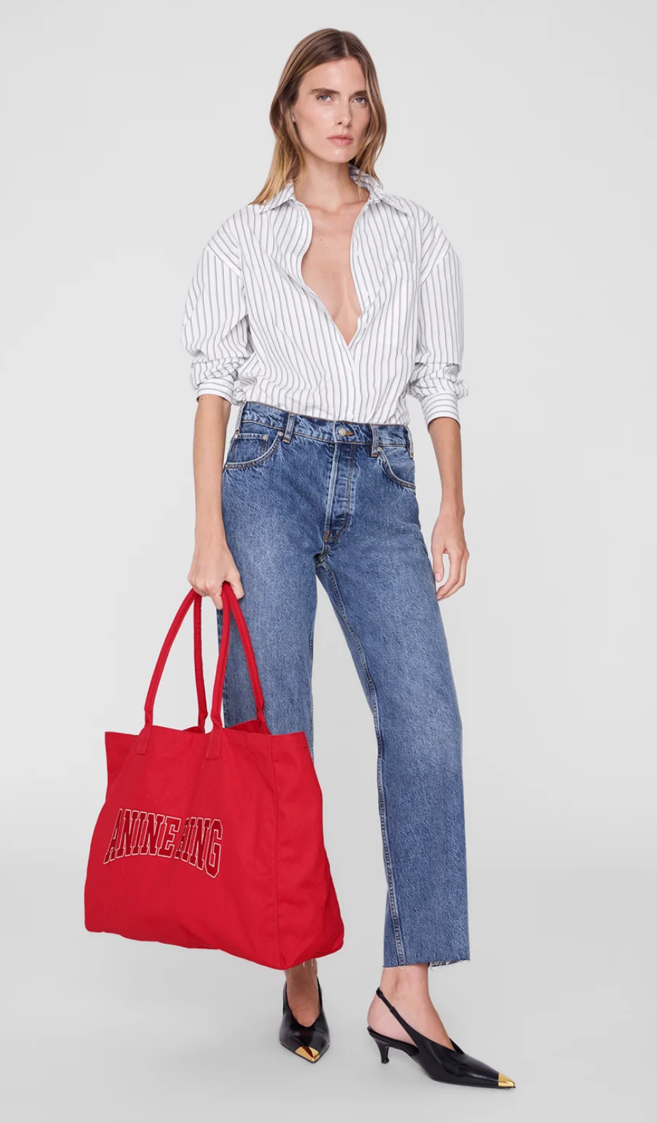 Anine Bing Leo Canvas Tote - Tango Red