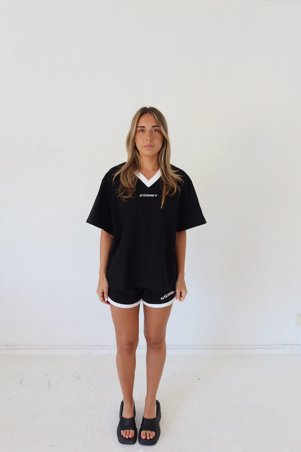 Ssaint Reflective V Neck Tee - Black - PRESALE