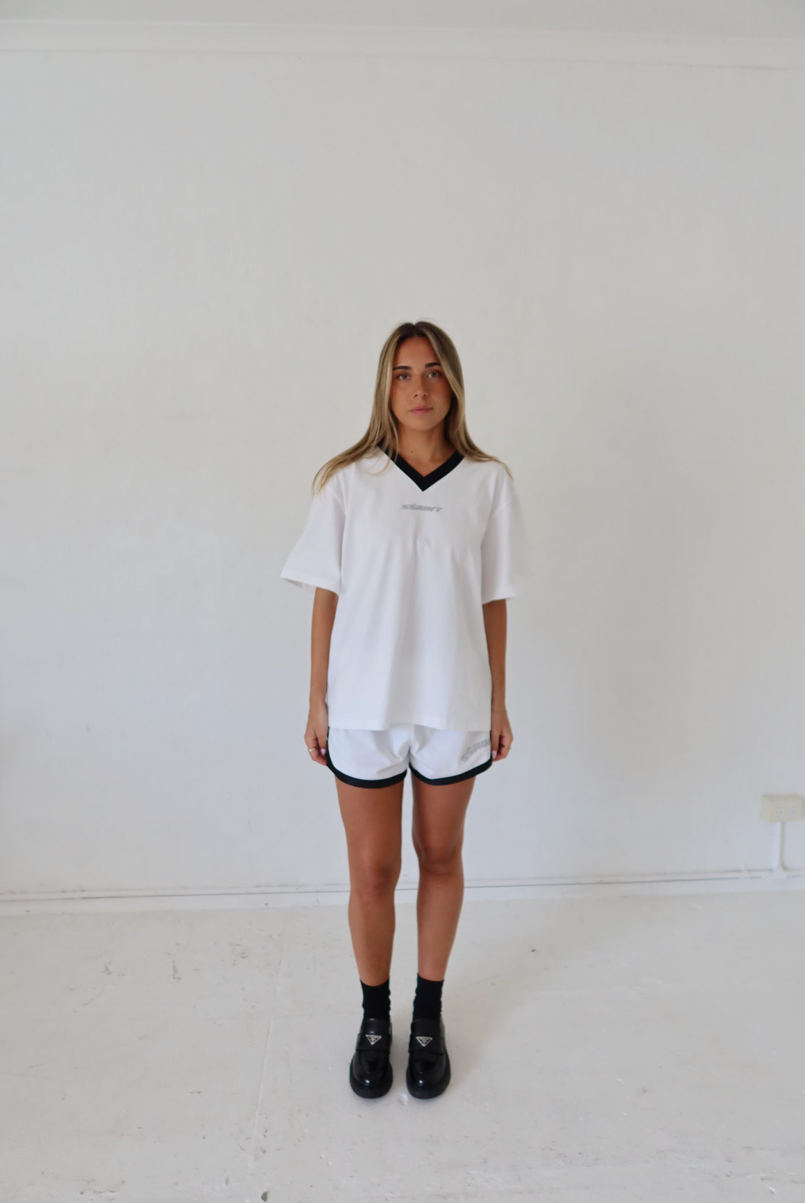 Ssaint Reflective V Neck Tee - White - PRESALE