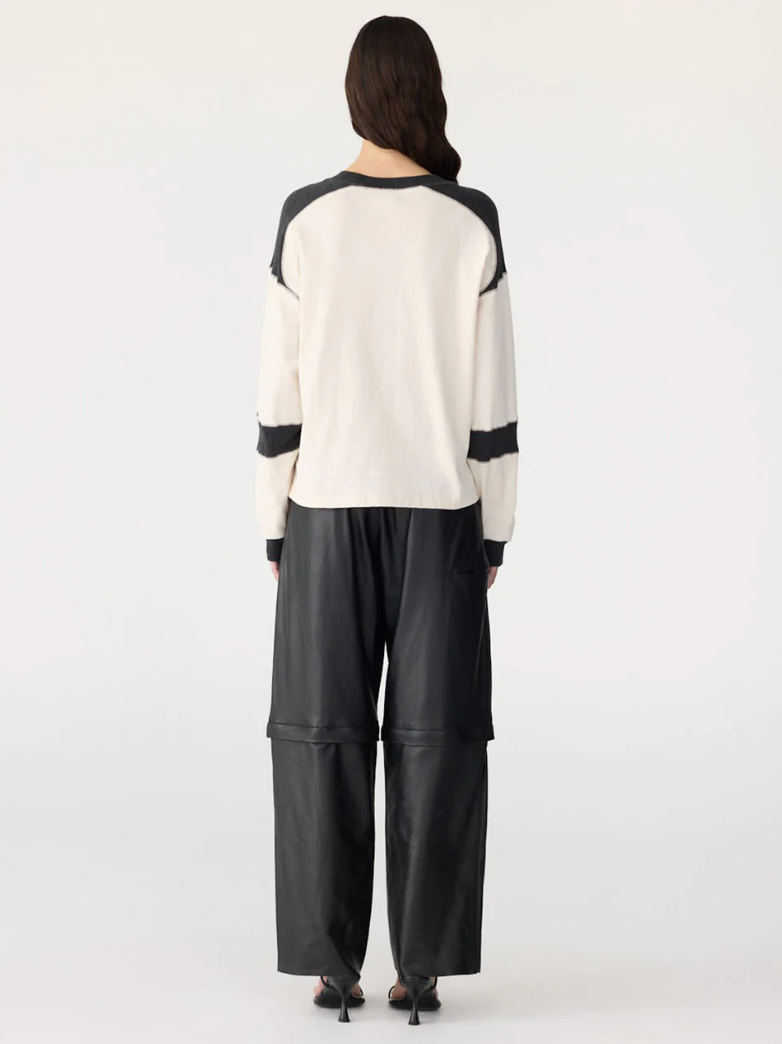 Bassike L/S Slouch Panelled T-Shirt - Ecru/Charcoal Marl