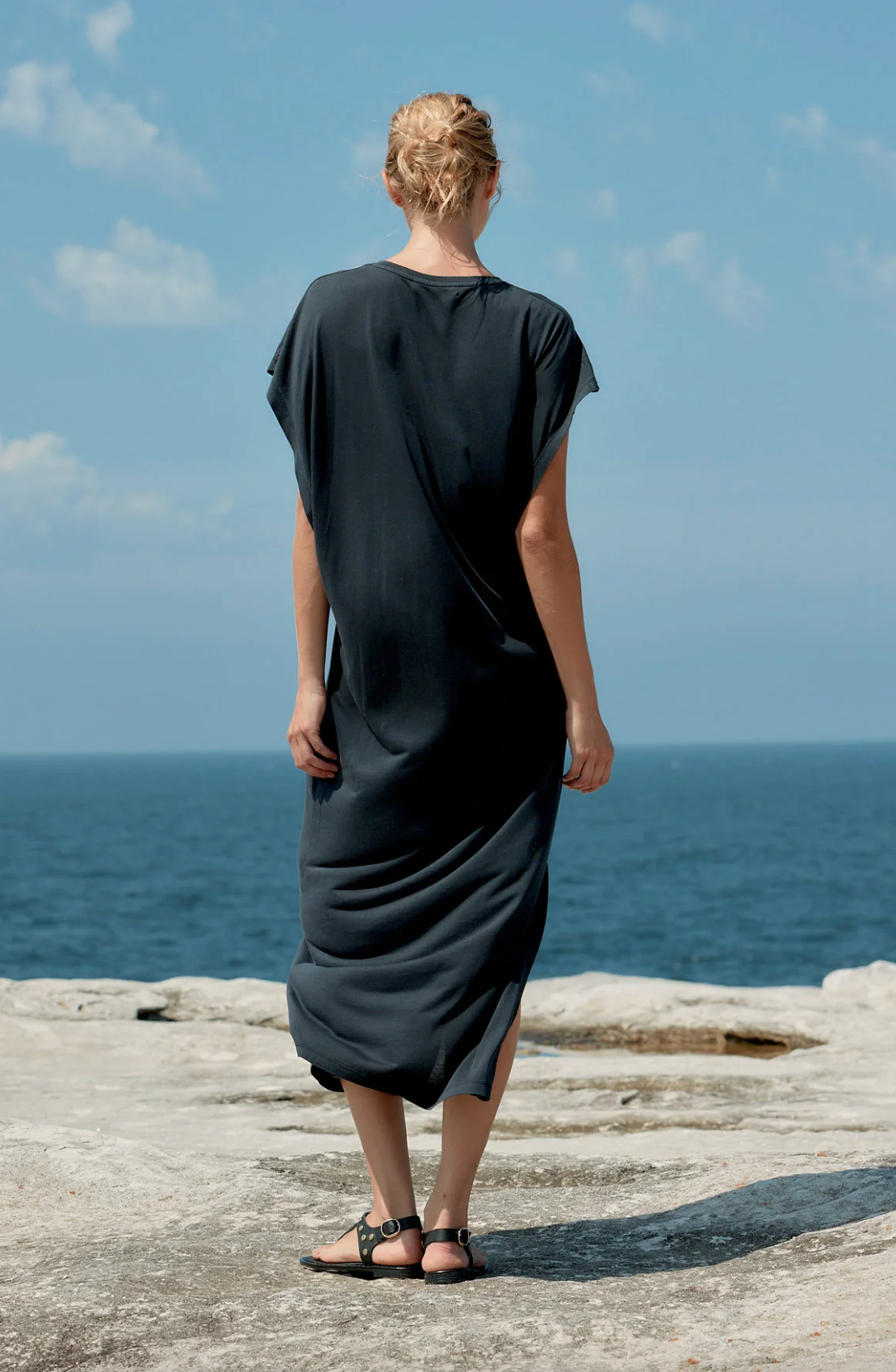 Estilo Emporio Winged Contton/Tencel Maxi DRess - Washed Black