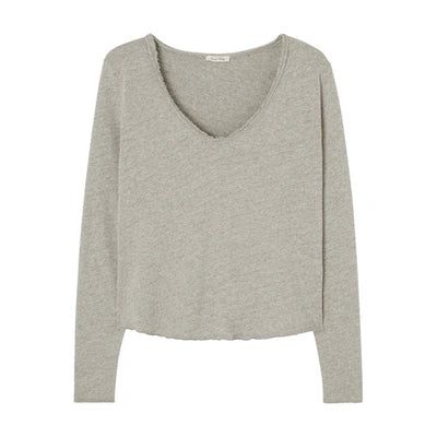 American Vintage Sonoma V Neck Long Sleeve - Heather Grey