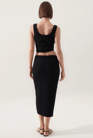Silk Laundry Popcorn Midi Skirt - Black