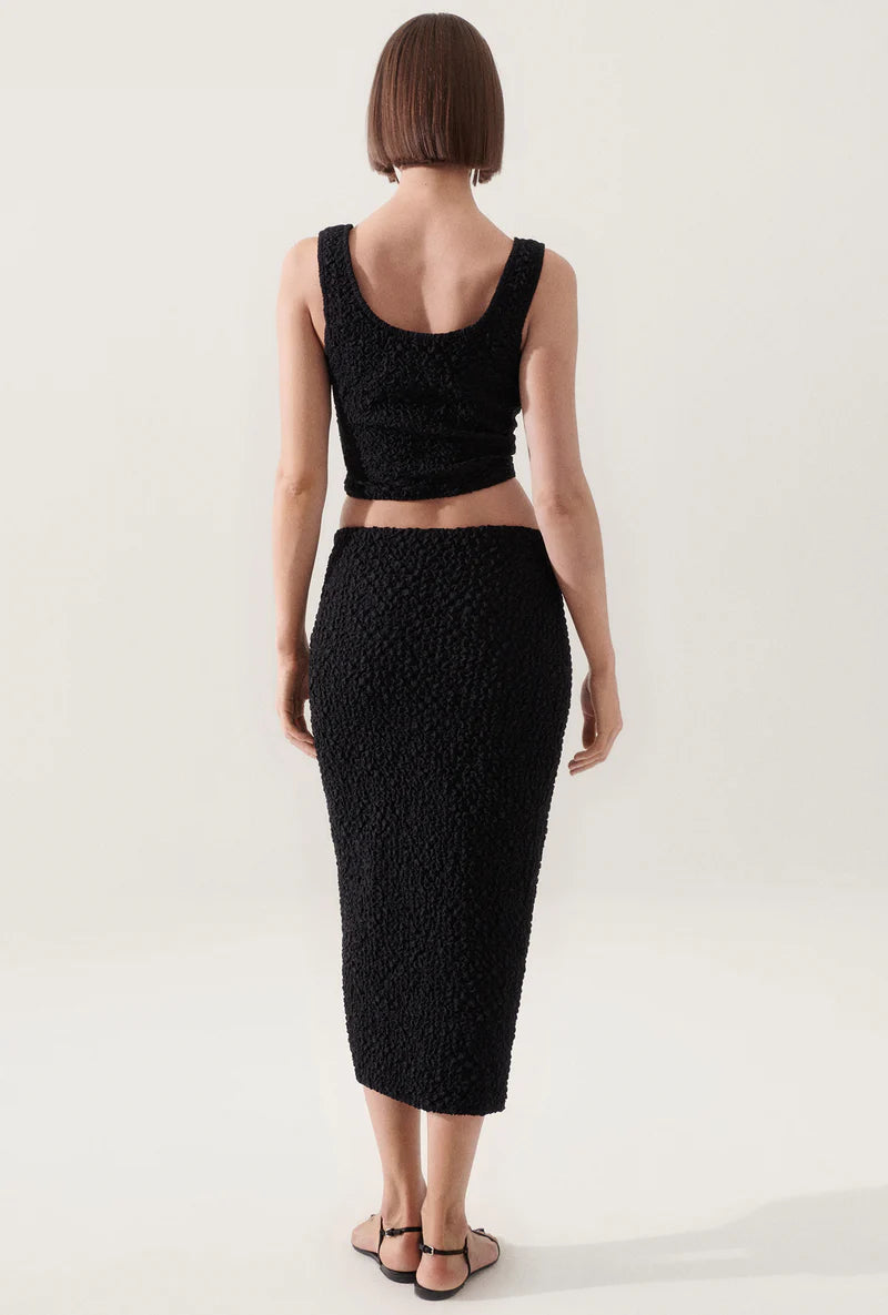 Silk Laundry Popcorn Midi Skirt - Black