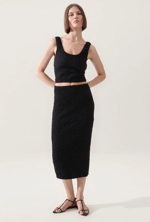 Silk Laundry Popcorn Midi Skirt - Black