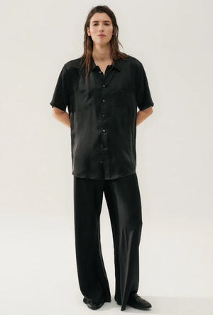 Silk Laundry Short Sleeve Boyfriend Shirt - Black