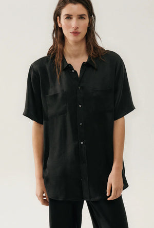 Silk Laundry Short Sleeve Boyfriend Shirt - Black